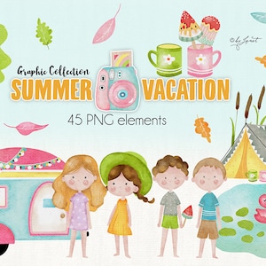 Vacanze estive, campo estivo, bambini carini, clipart vacanze, file PNG, file Cricut, progetto cartaceo, taglio Scrapbooking