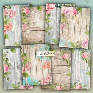 Wood Background - digital collage sheet - set of 8 - Printable Download - Watercolor Flower