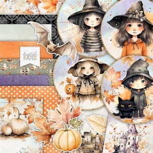 Joyeux Halloween, album de scrapbooking numérique, autocollants, boîte de bonbons, papier de scrapbooking, journal indésirable, éphémères, projet d'artisanat bricolage
