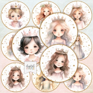Piccola principessa, PNG-Datei, 2,5 Zoll, Kreise Aufkleber, Scrapbooking Papier, Junk Journal, Ephemera, DIY Handwerk, Projekt, Cupcake Toppers