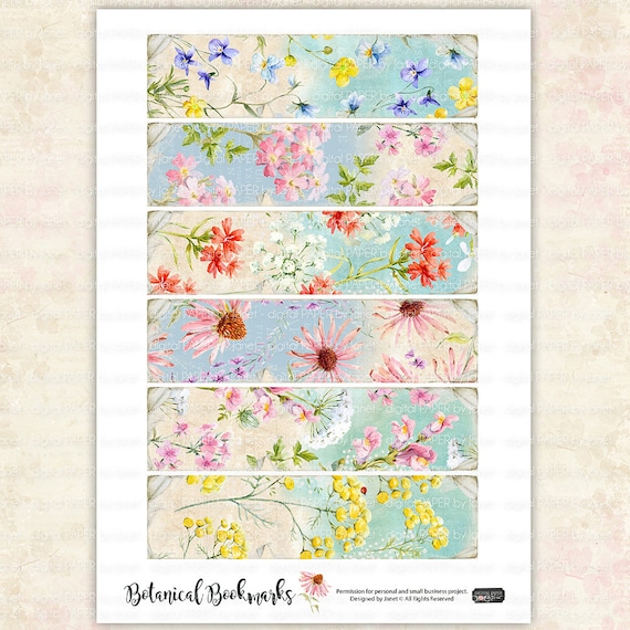 digital collage set of 6 bookmarks Botanical Bookmarks printable JPG file