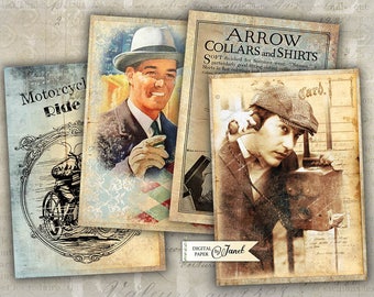 Vintage MEN - digital collage sheet - set of 6 - Printable Download