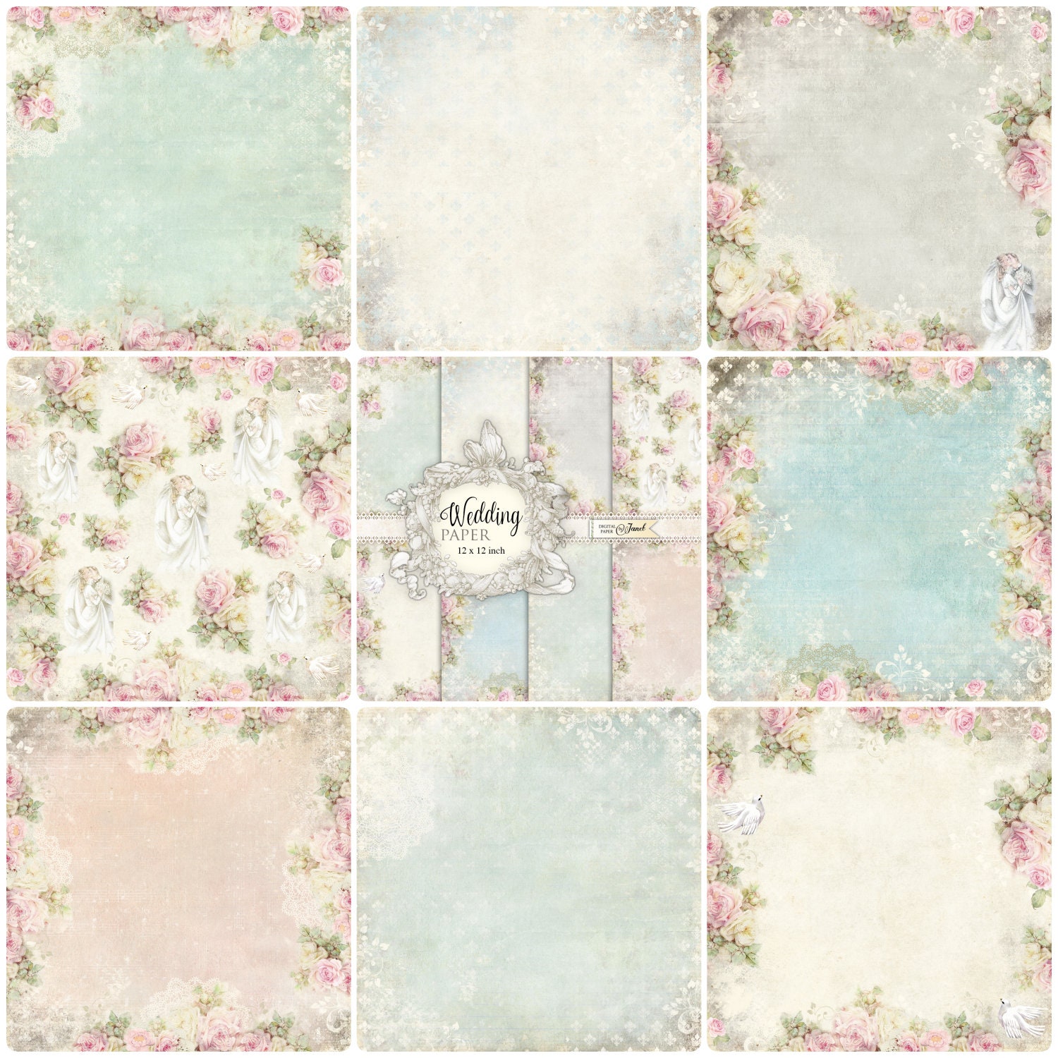 Wedding Paper, Schabby Chic, Printable Scrapbooking Paper, 12 Inch, Background, Journal Pages, Ephemera, DIY Craft, Scrapbook Album, Cards - Etsy wedding-paper-schabby-chic-printable-scrapbooking-paper-12-inch-background-journal-pages-ephemera-diy-craft-scrapbook-album-cards-etsy