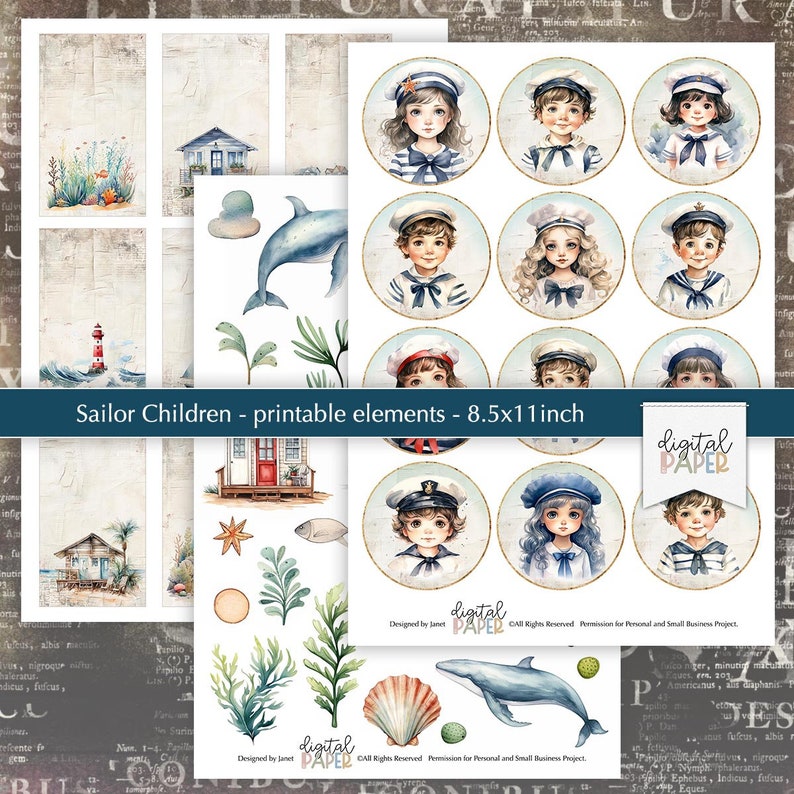 Sailors Childrens Kit di scrapbooking stampabili Adesivi Carta per scrapbooking File artisti Progetto artigianale dafür Bild 3