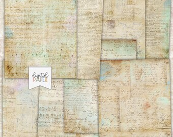 Vintage Ephemera Paper, Antique Background Sheets, Grunge Junk Journal Pages, Distressed Craft Paper Pack, Aged Textures, Digital A4 JPG