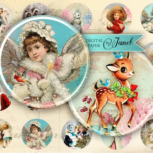 Natale - immagine cerchi - foglio collage digitale - 1 x 1 pollice - Printable Download
