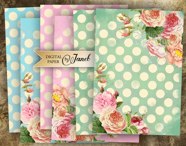 digital collage Printable Paper background set of 3 sheet Polka Paper