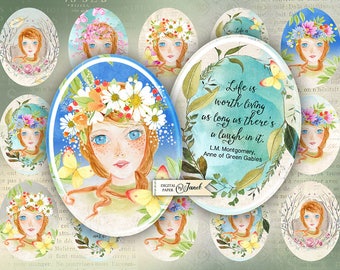 Anne of Green Gables - immagine ovale - 30 x 40 mm - foglio collage digitale - Printable Download