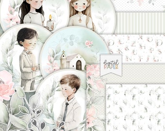 First Communion Scrapbook Paper Kit, DIY Craft (Digital Download)