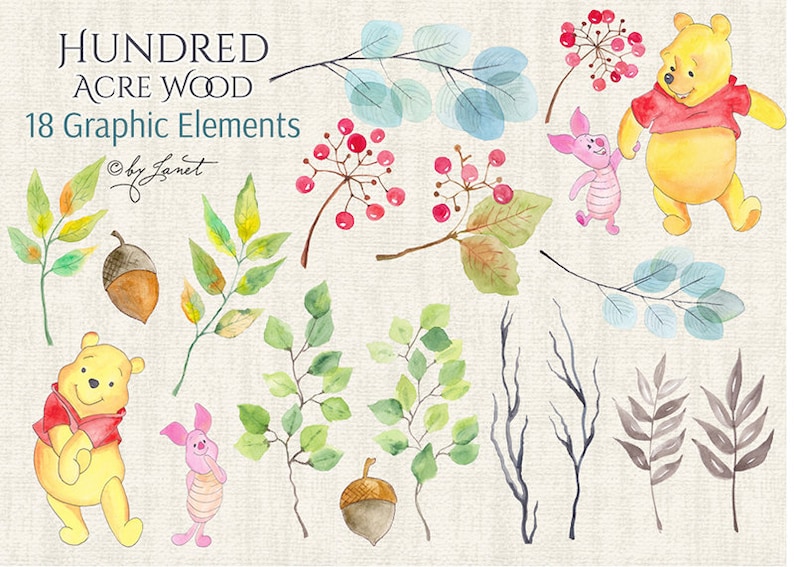 Hundred Acre Wood Piglet PNG file Watercolor Elements Winnie the Pooh