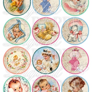 BABY cerchi da 2,5 pollici set di 12 foglio di collage digitale specchietti tascabili, etichette, scrapbooking, toppers cupcake image 2