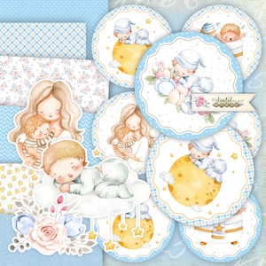 NIÑO Lindo, Baby Shower, Kit Imprimible de Scrapbooking, Ephemera, Proyecto de Artesanía DIY, Toppers, Fabricación de Tarjetas, Páginas de Diario