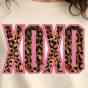 Rosa Glitzer Leopard XOXO Valentinstag Png, Retro Valentinstag Hemd Design, Herz xoxo png Valentinstag Kokette Bogen Herz Png, Valentinstag Png