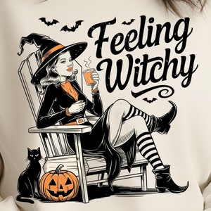 Feeling witchy Png, Retro Halloween png,mama halloween png, Fall shirt png, funny halloween png, Witchy woman Png Halloween girl download