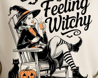 Feeling witchy Png, Retro Halloween png,mama halloween png, Fall shirt png, funny halloween png, Witchy woman Png Halloween girl download