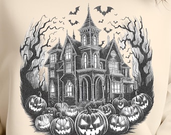 Vintage Halloween Png, Haunted House png, Halloween Scene Png, Halloween Bats Png, Spooky Season Png, Retro Halloween, Halloween Pumpkin Png