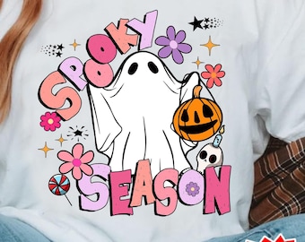 Stagione spettrale PNG, Png di Halloween retrò, Png di zucca, Png di Halloween, fantasma carino png, fantasma floreale png, camicia di Halloween, vibrazioni spettrali png
