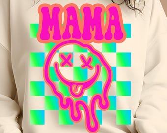 Retro Mama PNG, Checkered Mama Smiley Face PNG, Mother's Day Sublimation, Mom Life Digital Download, Vintage Aesthetic Mama Clipart