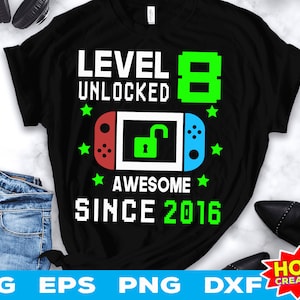 Level 8 freigeschaltet SVG 8. Geburtstag Junge Gamer 8 Jahre alt SVG Videospiel svg Gamer Cricut geschnitten Datei digitaler Download