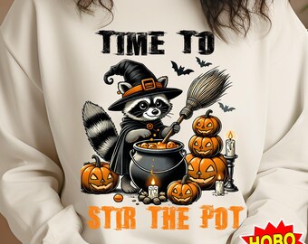 Time To Stir The Pot Png, Retro Halloween png, mama halloween png, Retro Witch Png, funny halloween png,Spooky Season, Raccoon Witch png