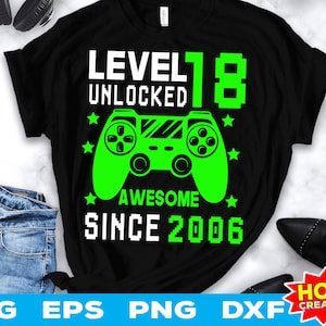 Niveau 18 ontgrendeld SVG, 18e verjaardag gamer, 18 jaar oud SVG, videogame SVG controller gamepad Cricut cut-bestand digitale download