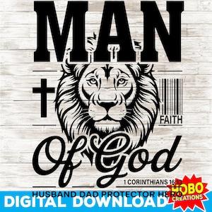 Man Of God svg png, Christian Dad Shirt svg, Gift For Husband, Father&#39;s Day Shirt, bible verse svg, dad lion svg, christian cross svg