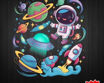 Cartoon Space PNG,  Astronaut  Clip Art,  Fun Space png, Colorful Planet kids Sublimation Design,Outer Space Astronaut png, Digital download
