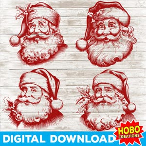 Vintage Santa SVG Bundle, Old School Father Christmas Clipart, Retro Santa Face SVG, Farmhouse Christmas Santa Claus Face digital download