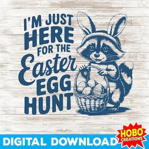 Eierjäger Waschbär SVG PNG, Hoppy Ostertag Retro Hasenohren Waschbär, lustiges Ostern Shirt Design, niedliche Sublimations Clipart, digitaler Download