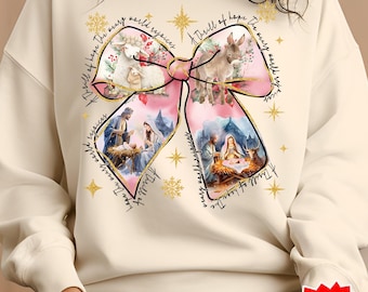 Jesus Christmas Coquette Bow Png , Christian Christmas Png, Nativity Scene Png, Bible Verse Png, Glitter, Pink Christmas Png, Baby Jesus png