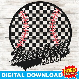 Baseball Mama PNG, retro geruite sportmoedersublimatie, Game Day T-shirt en mok ontwerp, digitale download voor honkbalfans