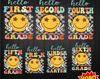 Back To School PNG Bundle,  Retro Back To School Png, Kindergarten, Pre K PNG, First Day Of School, School Png, Retro PNG Design Sublimation