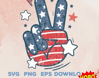 Groovy 4th of July SVG PNG, Retro America svg,  Independence day png, Fourth of July, Freedom, Peace hand sign png ,cut file Cricut download