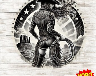 Cowgirl PNG, Trendy Retro Western Sublimation Design, Vintage Cowboy Aesthetic Digital Download for T-Shirts & Accessories