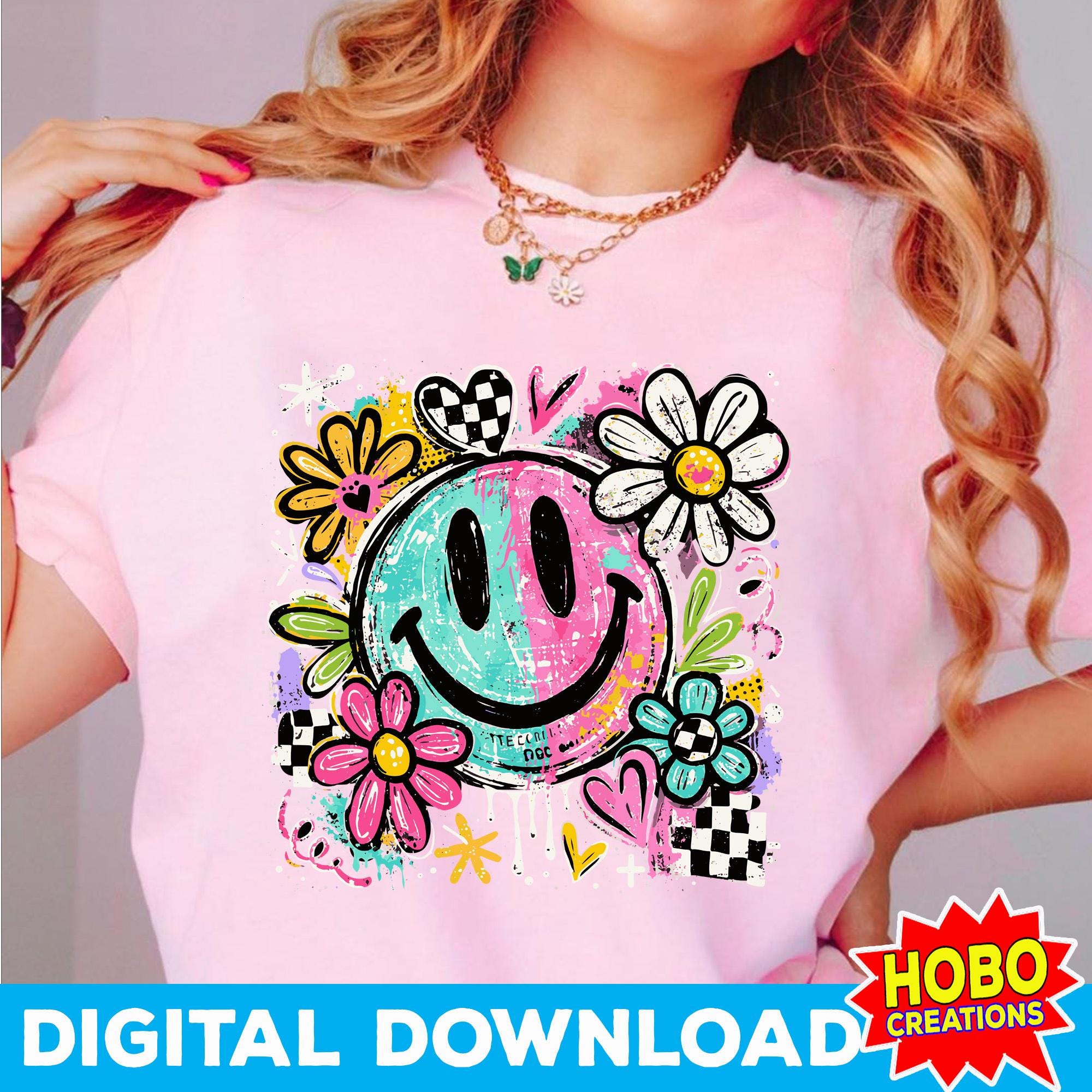 Retro Smiley Face PNG, Pink Floral Happy Face, Mental Health Matters ...