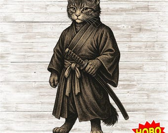 忍者猫PNG | カタナを持ったサムライ猫のクリップアート | ステルス