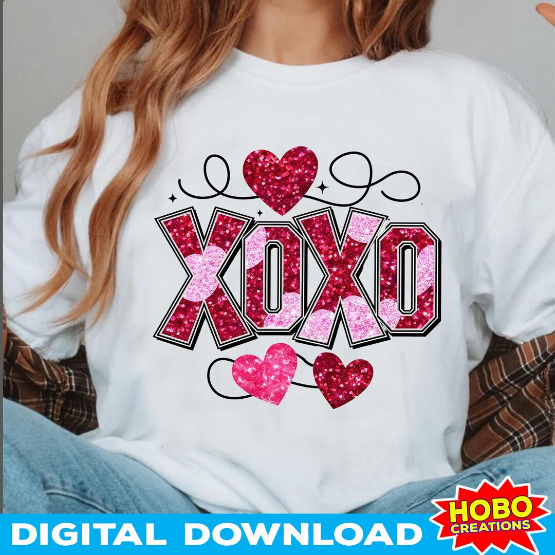 Pink Glitter XOXO Valentine's Day Png, Retro Valentine Shirt Design ...