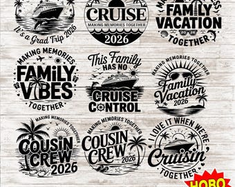 Family Cruise Vacation SVG Bundle – Cousin Crew, Reunion, Graduation, Making Memories – Funny Digital Download, Summer Trip Shirt, PNG SVG