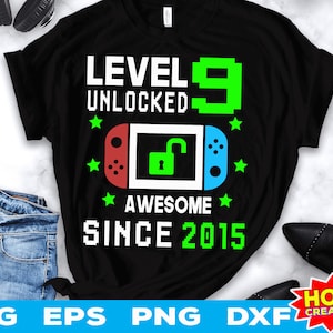Niveau 9 Débloqué SVG 9e anniversaire Boy Gamer 9 ans SVG Jeu vidéo svg Gamer Cricut Cut File Téléchargement numérique