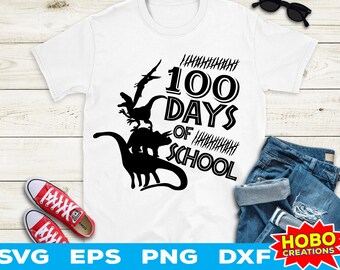 100 days of school svg dinosaur,  through 100 Days Svg for boy kids, school T-Rex Dinosaur Svg cricut cut file digital download