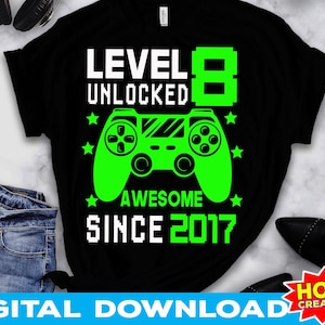Level 8 entsperrt SVG, 8. Geburtstag Junge Gamer, 8 Jahre alt svg, Videospiel svg Controller Gamepad Cricut Cut Datei digitaler Download