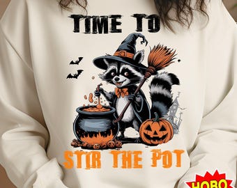 Time To Stir The Pot Png, Retro Halloween png, mama halloween png, Retro Witch Png, funny halloween png,Spooky Season, Raccoon Witch png