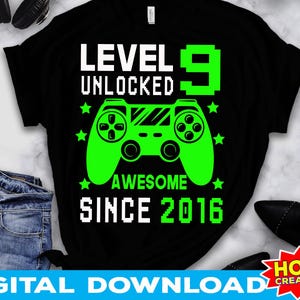 Niveau 9 débloqué SVG, 9e anniversaire garçon Gamer, 9 ans svg, svg du jeu vidéo manette manette Cricut coupe fichier en téléchargement numérique