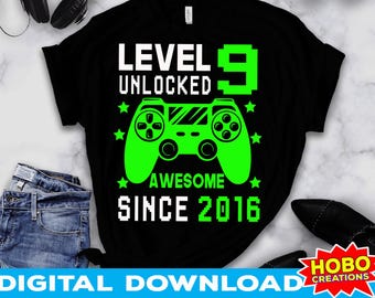 Level 9 Unlocked SVG, 9th Birthday Boy Gamer, 9 Years Old svg, Video Game svg Controller Gamepad Cricut Cut File Digital Download