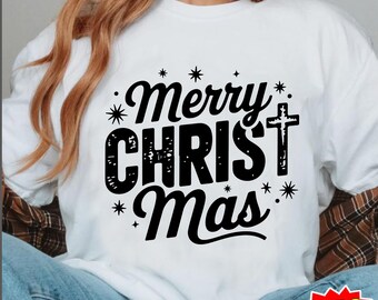 Merry Christmas SVG PNG, Religious Cross and Star Design, Retro Christmas,Faith and Jesus Holiday Sublimation File, Grateful Cricut Cut File