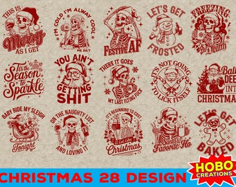 Snarky Christmas SVG Bundle, Funny Christmas Humor SVG, Sarcastic Santa Claus svg, Christmas skulls bundle SVG, Christmas skeleton svg png