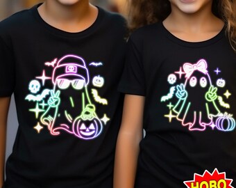 Cute Colorful Neon Boo Ghost Png, Halloween Boo Bow Png, Neon Halloween PNG, Halloween Girl And Boy Png, Cute Halloween Sublimation Design