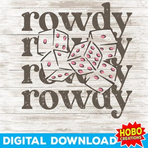 Rowdy Dice Pink Checkered Western PNG, Design Western alla moda, Download digitale retrò, Clipart in stile western, Download PNG alla moda istantaneo