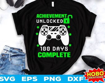 Achievement Unlocked 100 Days of School SVG - Video Games Boys Png, Level 100 Days of School Svg for Kids