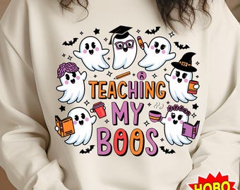 Teaching My Boos PNG, Halloween Teacher svg, Coquette Pencil svg, Cute Ghost Teacher PNG, Halloween PNG for Teacher Gifts Halloween Designs